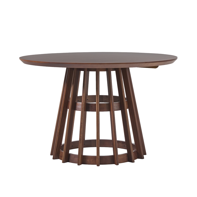 Pemberly Row Modern Slatted Wood Pedestal Base Dining Table 48