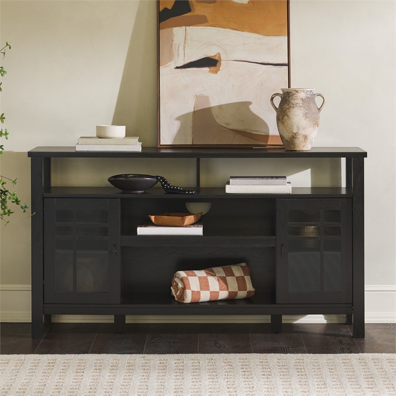 Pemberly Row Transitional Wood Glass Door Storage Sideboard 58