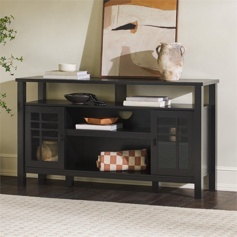 Pemberly Row Transitional Wood Glass Door Storage Sideboard 58