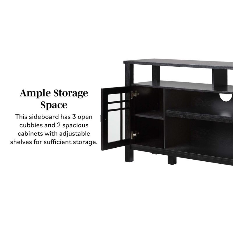 Pemberly Row Transitional Wood Glass Door Storage Sideboard 58