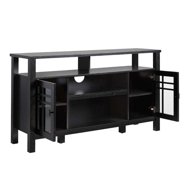 Pemberly Row Transitional Wood Glass Door Storage Sideboard 58