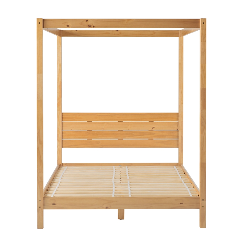 Pemberly Row Solid Wood Minimalist Boho Queen Canopy Bed - Natural Pine