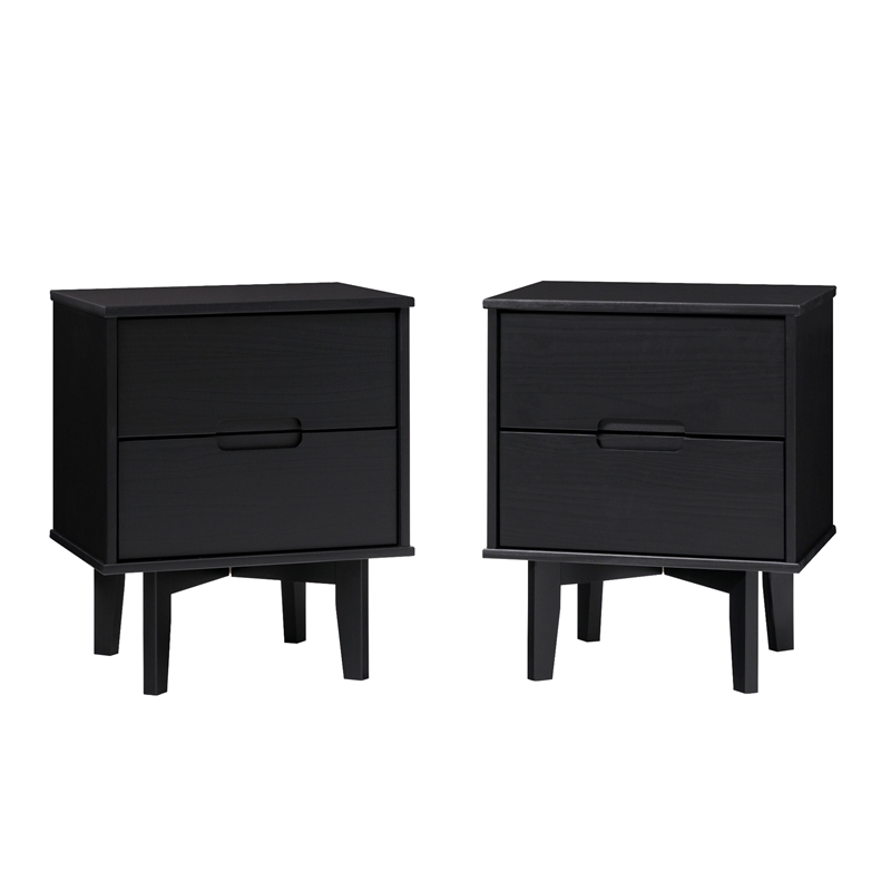 Pemberly Row 2-Drawer Groove Handle Wood Nightstand - 2PK - Black