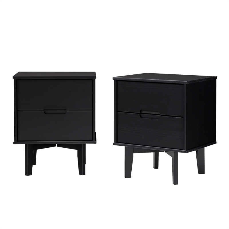 Pemberly Row 2-Drawer Groove Handle Wood Nightstand - 2PK - Black