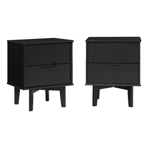 Pemberly Row 2-Drawer Groove Handle Wood Nightstand - 2PK - Black
