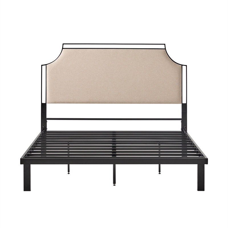 Pemberly Row Upholstered Transitional Metal Queen Size Bed in Tan