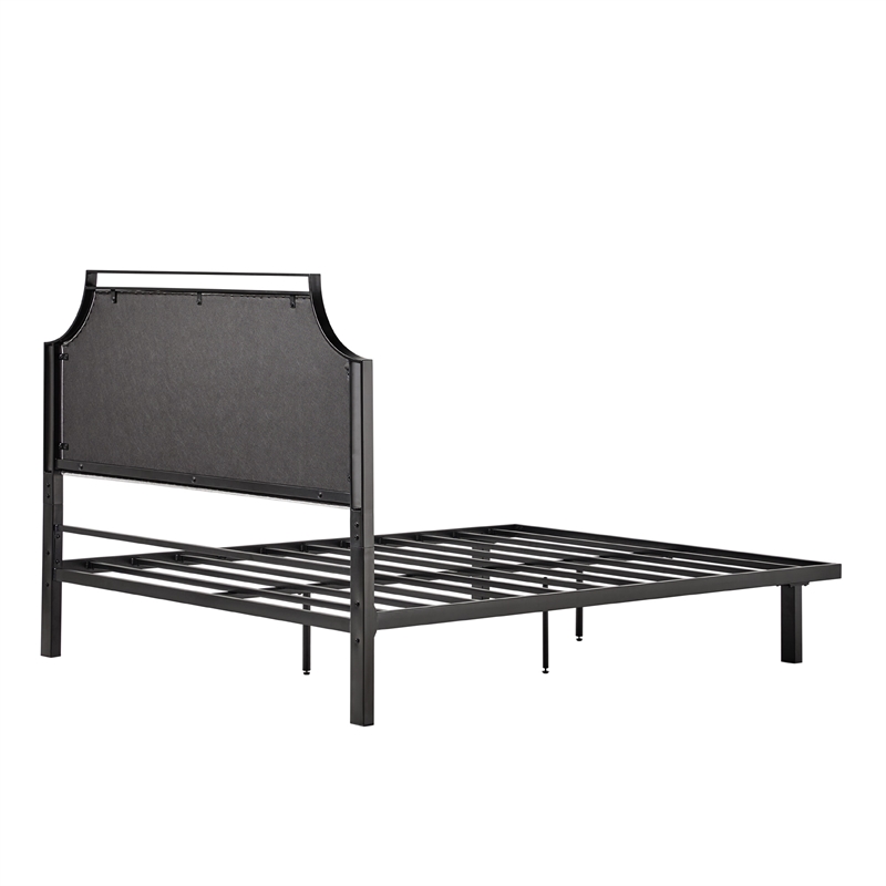 Pemberly Row Upholstered Transitional Metal Queen Size Bed in Tan