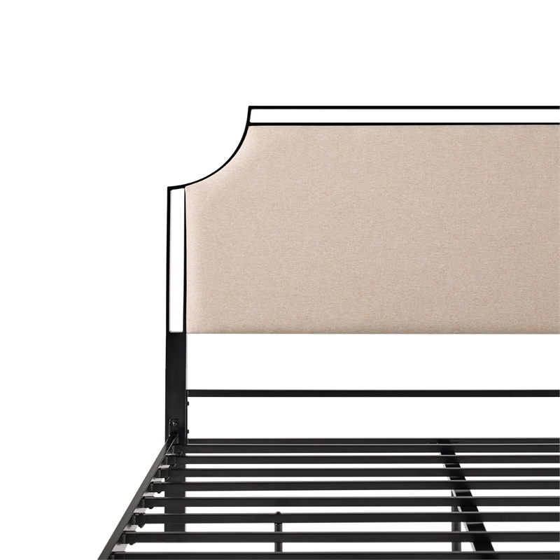 Pemberly Row Upholstered Transitional Metal Queen Size Bed in Tan