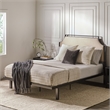 Pemberly Row Upholstered Transitional Metal Queen Size Bed in Tan