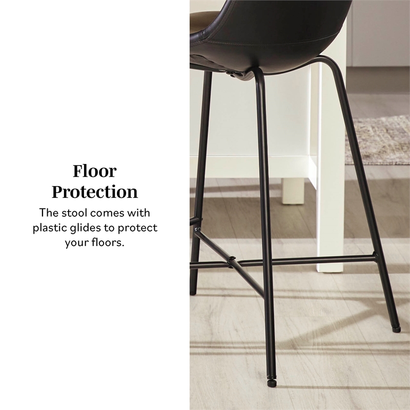 Pemberly Row Upholstered Metal Counter Stool with X Base in Black