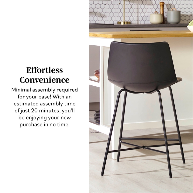 Pemberly Row Upholstered Metal Counter Stool with X Base in Black