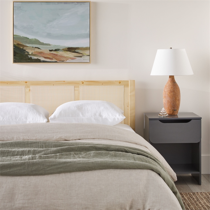 Pemberley Row Solid Pine Wood Natural Queen Bedframe with Rattan Headboard 83.75