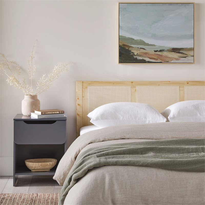 Pemberley Row Solid Pine Wood Natural Queen Bedframe with Rattan Headboard 83.75
