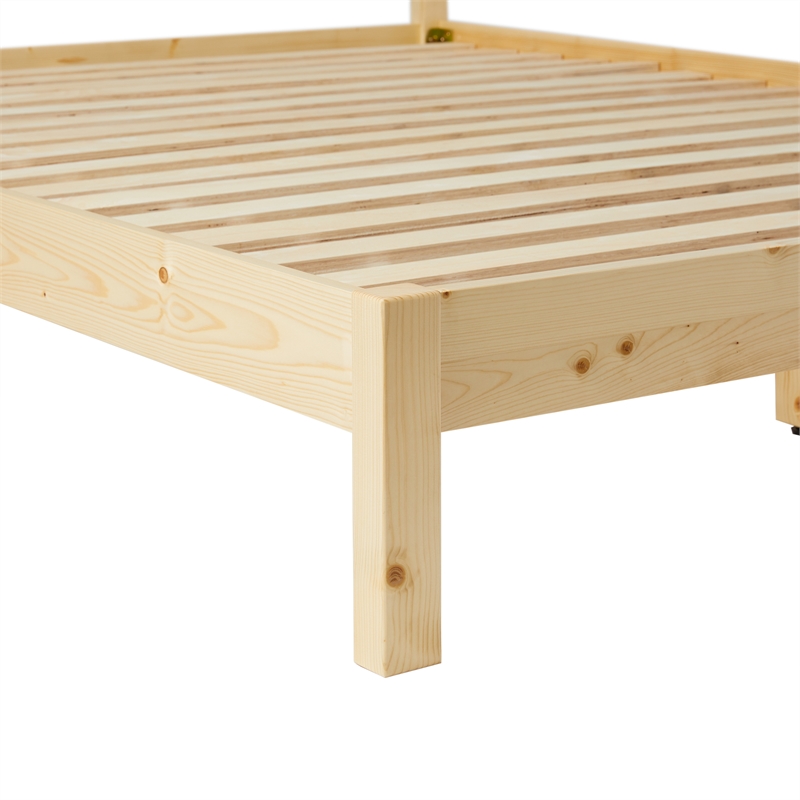 Pemberley Row Solid Pine Wood Natural Queen Bedframe with Rattan Headboard 83.75