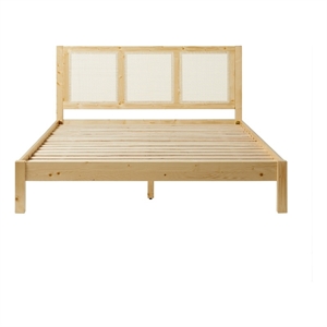 Pemberley Row Solid Pine Wood Natural Queen Bedframe with Rattan Headboard 83.75&quot Unassembled