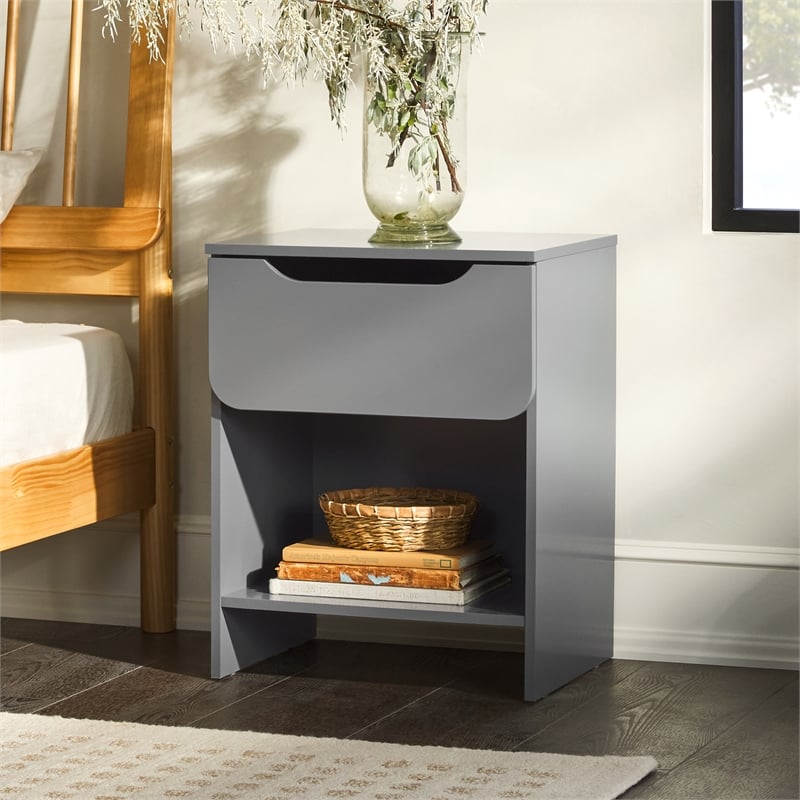 Pemberly Row Simple Modern 1-Drawer Wood Nightstand in Gray Finish