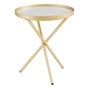 Pemberly Row 18&quot 3-Leg Contemporary Wood Side Table - Gold / Gray Marble
