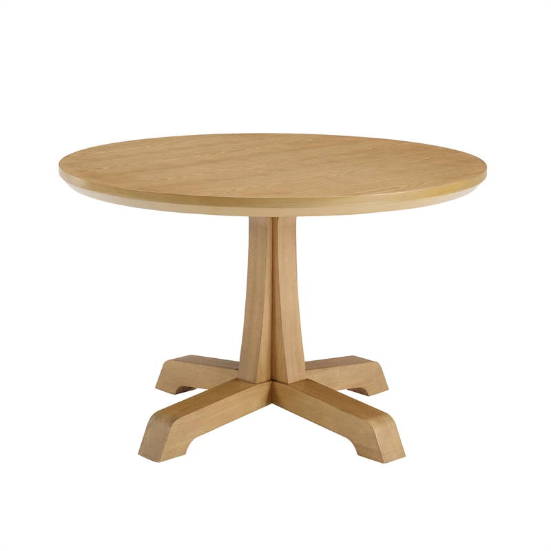 Pemberley Row Rubberwood Rustic Oak Dining Table Round Durable Pedestal Base 48