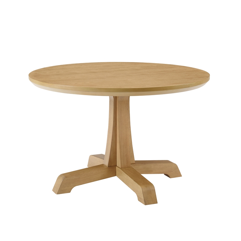 Pemberley Row Rubberwood Rustic Oak Dining Table Round Durable Pedestal Base 48