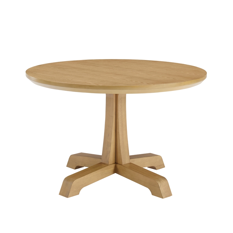 Pemberley Row Rubberwood Rustic Oak Dining Table Round Durable Pedestal Base 48