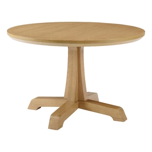 Pemberley Row Rubberwood Rustic Oak Dining Table Round Durable Pedestal Base 48&quot