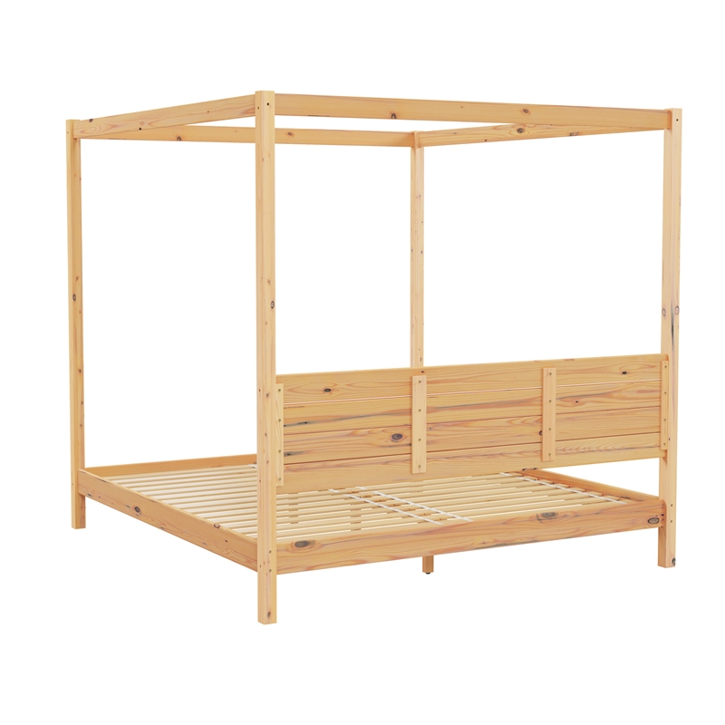 Pemberley Row Wood Natural Canopy Bed King Size Slatted Headboard 78.76