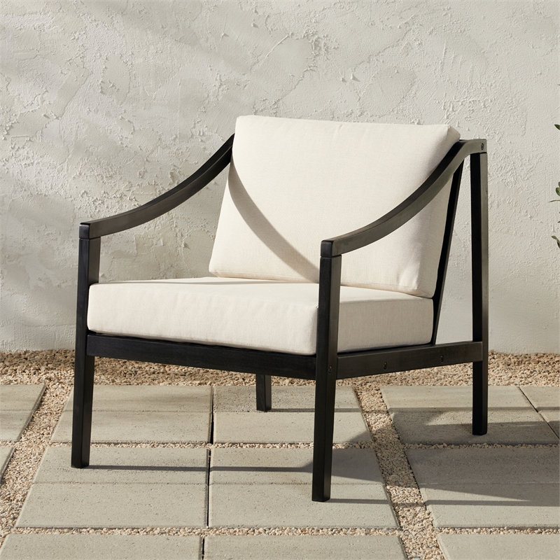 Pemberly Row Modern Solid Wood Outdoor Curved Arm Club Chair - Black Wash