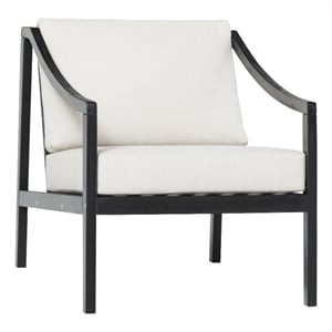 Pemberly Row Modern Solid Wood Outdoor Curved Arm Club Chair - Black Wash