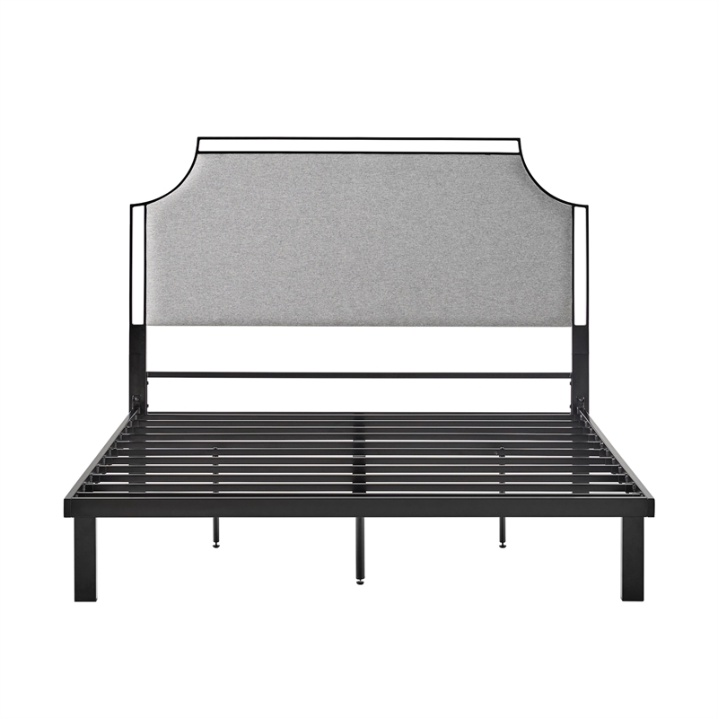 Pemberly Row Upholstered Transitional Metal Queen Size Bed in Gray