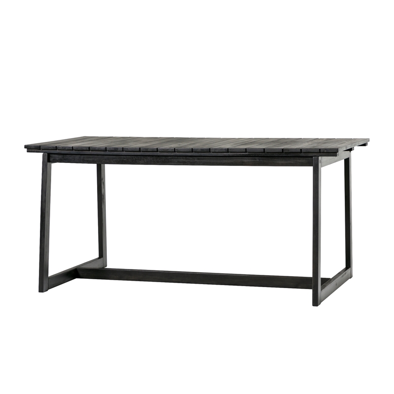 Pemberly Row Modern Solid Wood Outdoor Slat-Top Dining Table - Black Wash