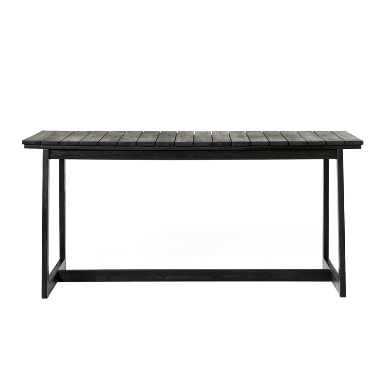 Pemberly Row Modern Solid Wood Outdoor Slat-Top Dining Table - Black Wash