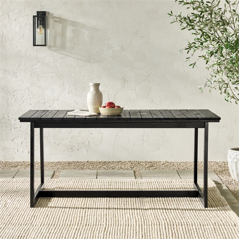 Pemberly Row Modern Solid Wood Outdoor Slat-Top Dining Table - Black Wash