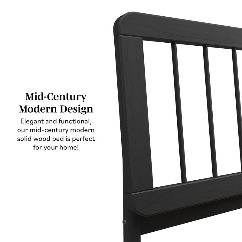 Pemberly Row Mid-Century Solid Wood King Size Bed with Slat-Back in Black