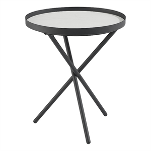 Pemberly Row 18&quot 3-Leg Contemporary Wood Side Table - White Marble / Black