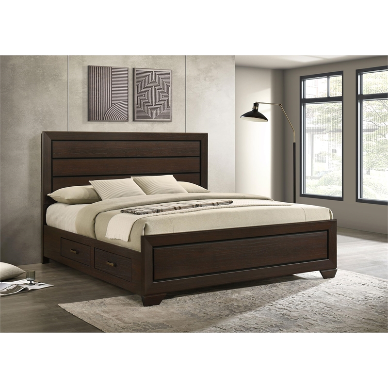 Pemberly Row Wood Eastern King Storage Platform Bed in Dark Cocoa
