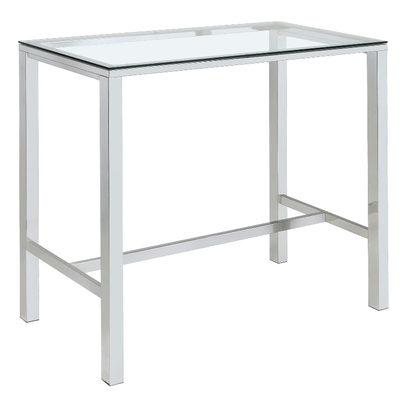 Pemberly Row Contemporary Rectangular Glass Top Pub Table in Clear