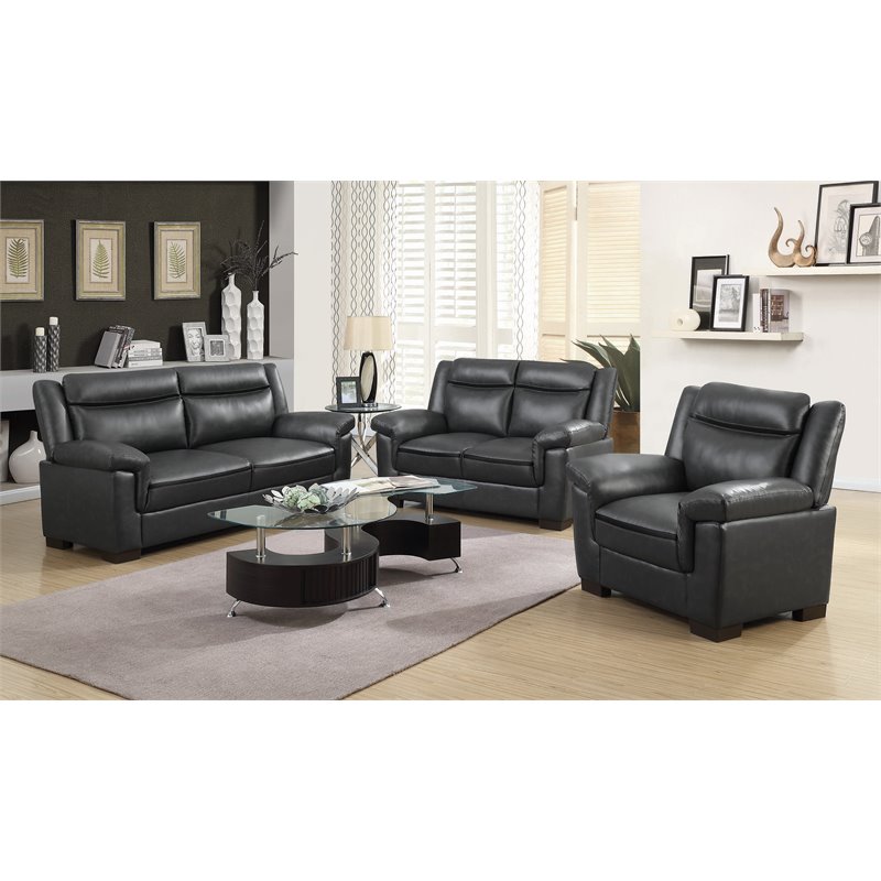 Pemberly Row Pillow Top Arm Upholstered Faux Leather Sofa in Gray