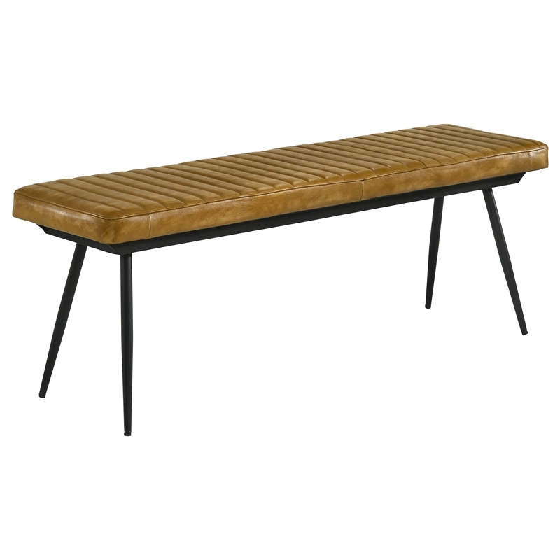 Pemberly Row Leather Upholstered Cushion Bench Camel and Black