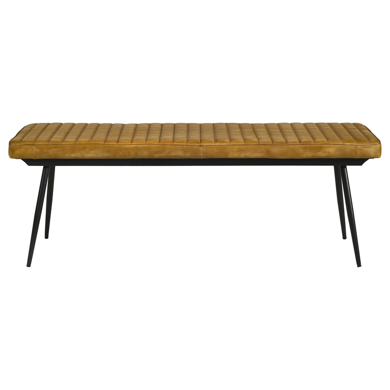 Pemberly Row Leather Upholstered Cushion Bench Camel and Black