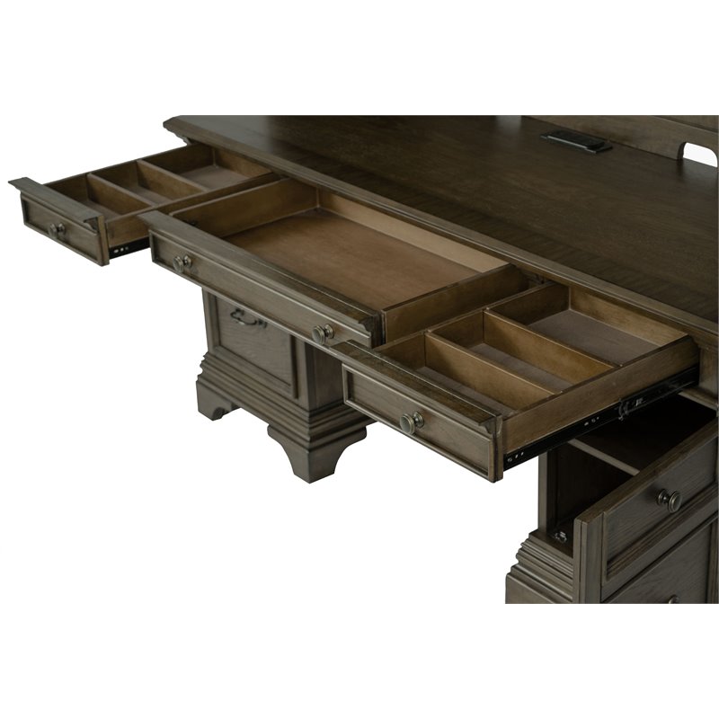 Pemberley Row Rubberwood Burnished Oak Credenza With Hutch Rectangular Extensive Storage 78.25