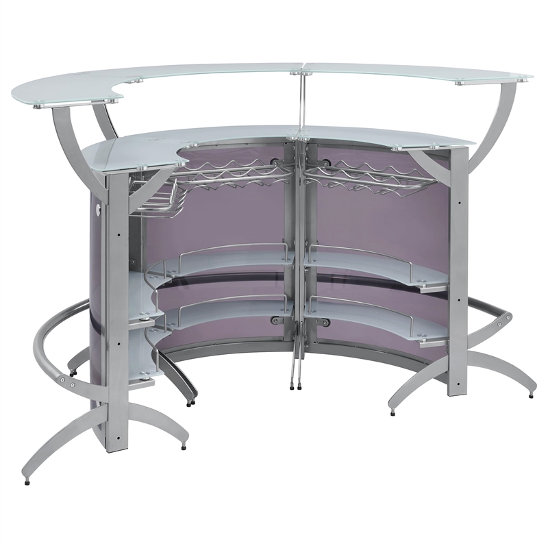 Pemberley Row Metal Silver Bar Unit Demilune Smoked Acrylic Features Stemware Rack 63