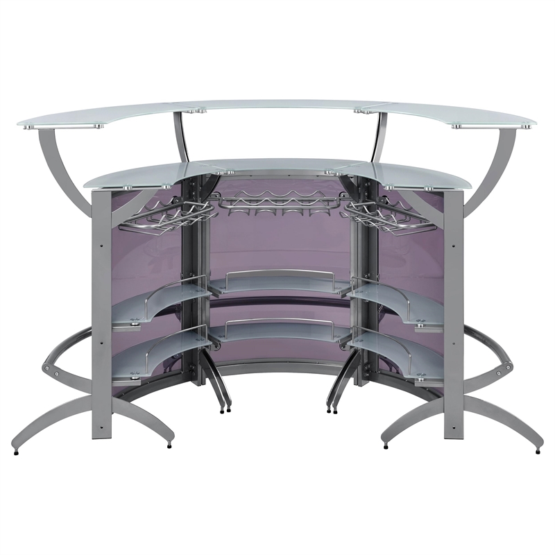 Pemberley Row Metal Silver Bar Unit Demilune Smoked Acrylic Features Stemware Rack 63