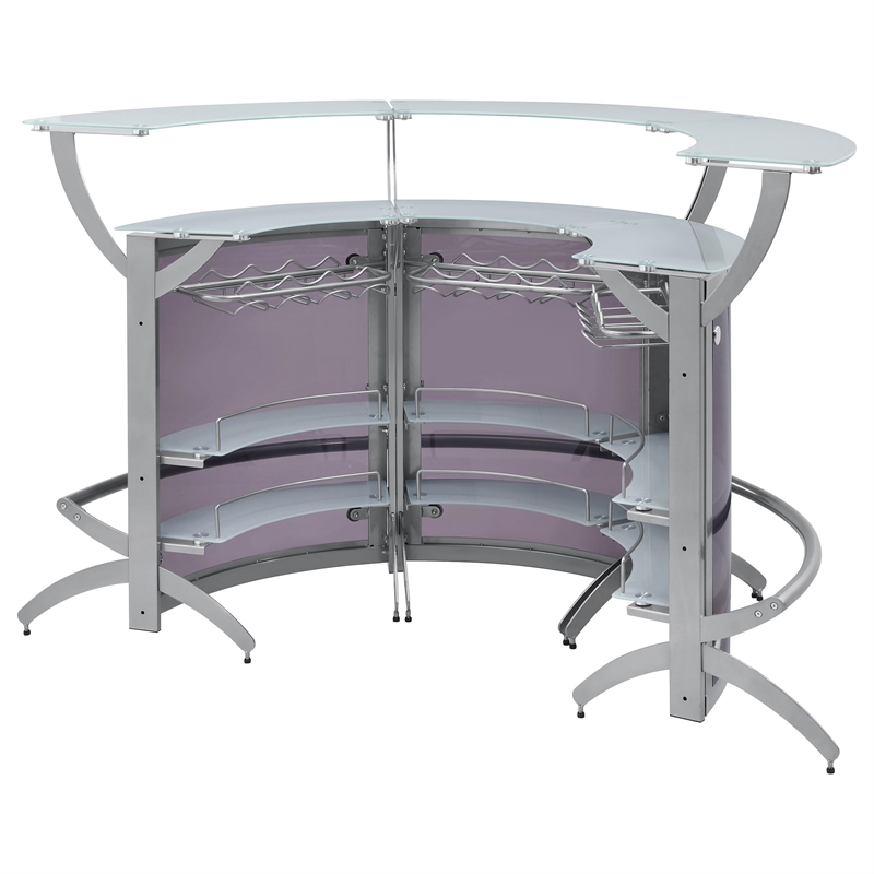 Pemberley Row Metal Silver Bar Unit Demilune Smoked Acrylic Features Stemware Rack 63