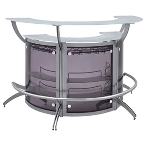 Pemberley Row Metal Silver Bar Unit Demilune Smoked Acrylic Features Stemware Rack 63&quotW