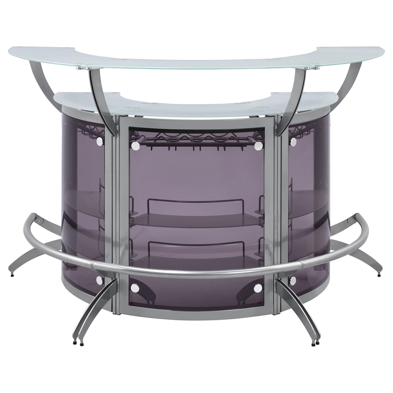 Pemberley Row Metal Silver Bar Unit Demilune Smoked Acrylic Features Stemware Rack 63