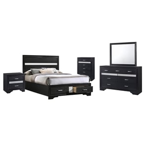 Pemberly Row 5-piece Full Platform Storage Wood Bedroom Set Black