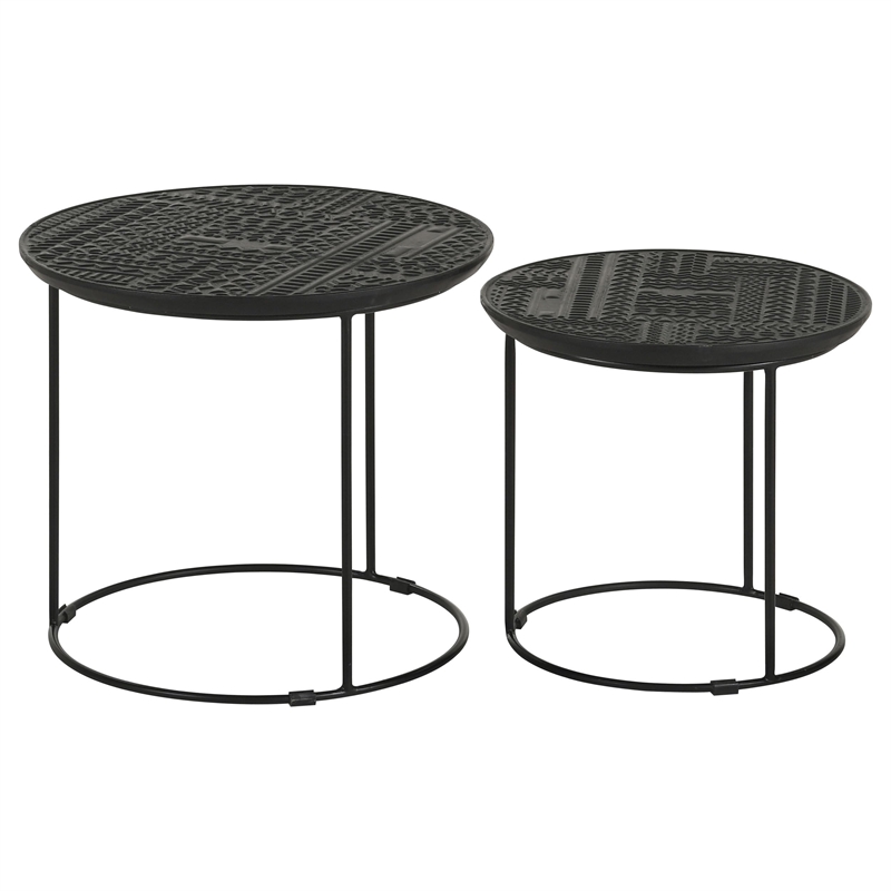 Pemberly Row 2-Piece Round Wood Top Nesting Table in Matte Black