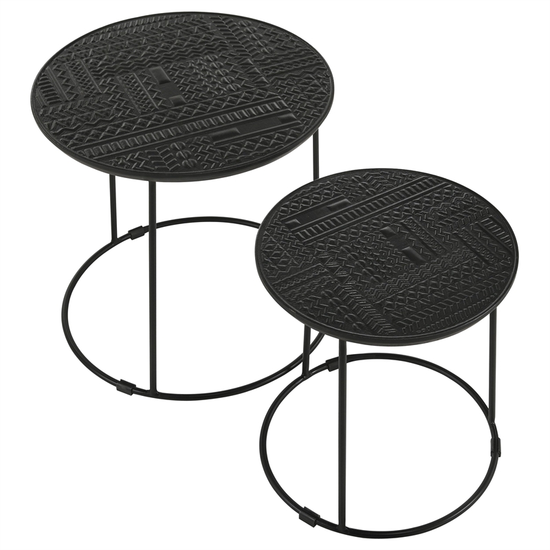 Pemberly Row 2-Piece Round Wood Top Nesting Table in Matte Black