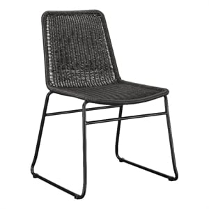 Pemberly Row Assembled Rattan Upholstered Dining Chairs in Brown Finish