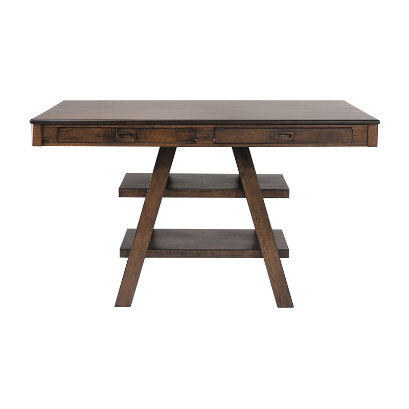 Pemberly Row 2-Drawer Transitional Wood Dining Table in Walnut